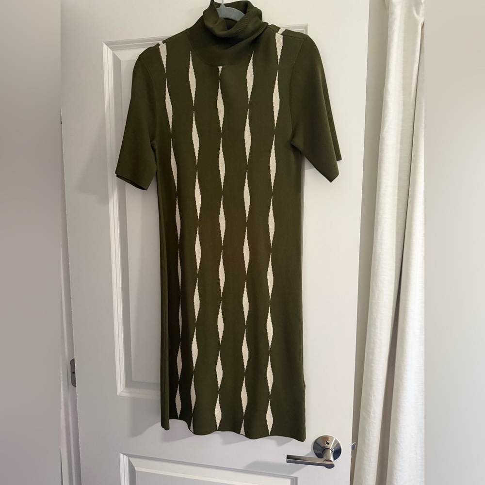 Elegant Olive Green and Cream Dress